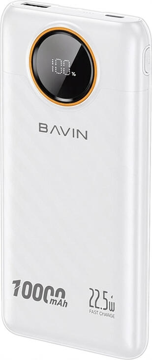 BAVIN Power Bank 10000mAh, 22.5W Fast Charging, Built-in Dual Cables, LED Display, White