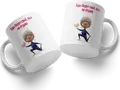 Ceramic Mug #21 White with Elderly Woman Illustration and Russian Text 'Gody berut svoye, no ya ne otdayu'
