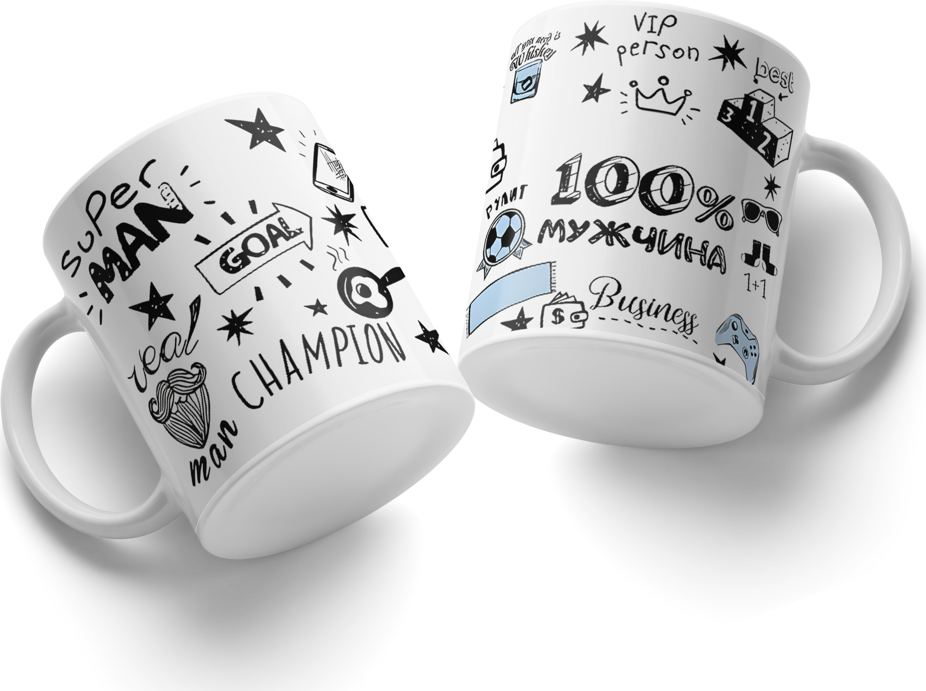 Cana din Ceramica #38 pentru Barbati, Alb cu Imprimare Super Man Champion, Design Motivator 100% Barbat Persoana VIP
