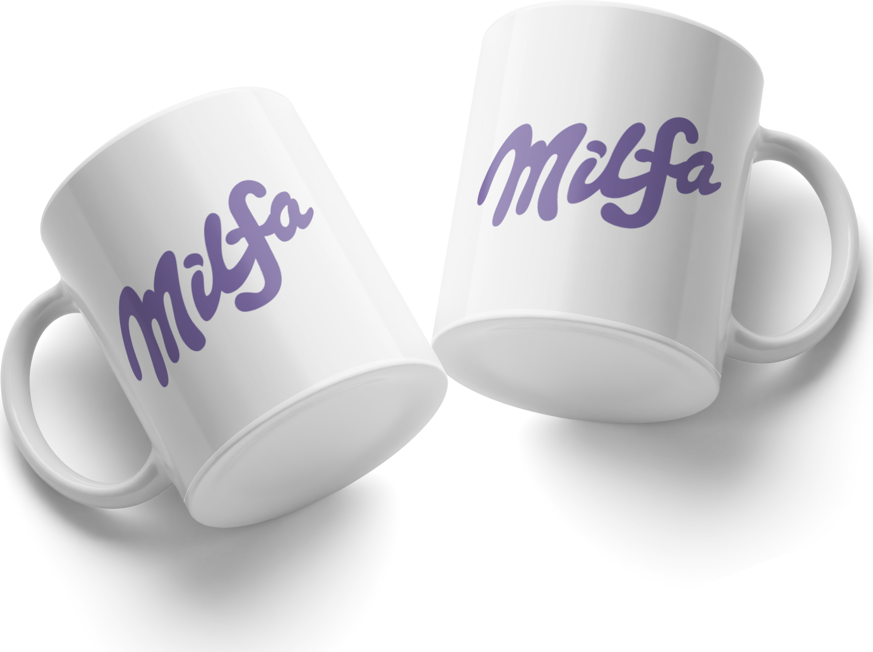 Milfa Ceramic Mug, White with Purple Cursive Text Design, Home and Garden Dinnerware #80