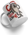 Ceramic White Mug with Cartoon Wolf in Santa Hat and Happy New Year Text