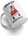 Believe in Yourself and Ded Moroz Ceramic Mug, White New Year's Coffee Cup with Cartoon Santa Illustration
