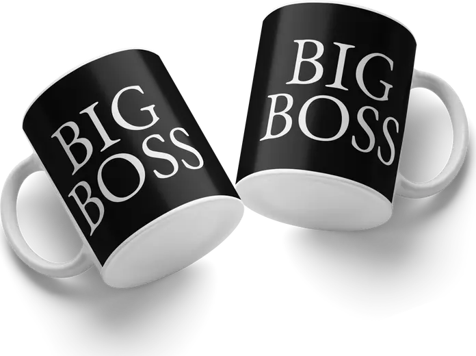 Cana din ceramica Big Boss, Exterior Negru cu Interior si Maner Alb, Design cu Text Alb Imprimat, Cana #9