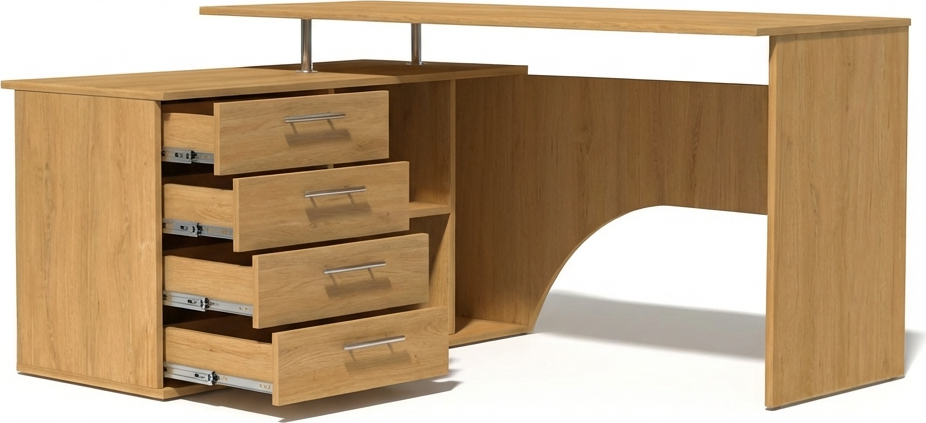 Fabrik Home Nr.1 Corner Computer Desk, Laminated PAL 18mm, 1400x1200mm, 4 Drawers and Open Shelving, Stony Oak