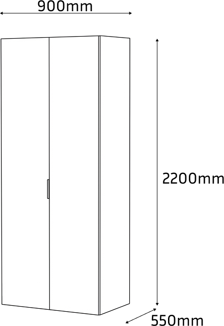 Dulap Fabrik Home HARDY 900, 2 usi, MDF Alb Lucios, 900x2200x550 mm, cu bara pentru cuier, depozitare pantofi si palarii, pentru hol sau dormitor