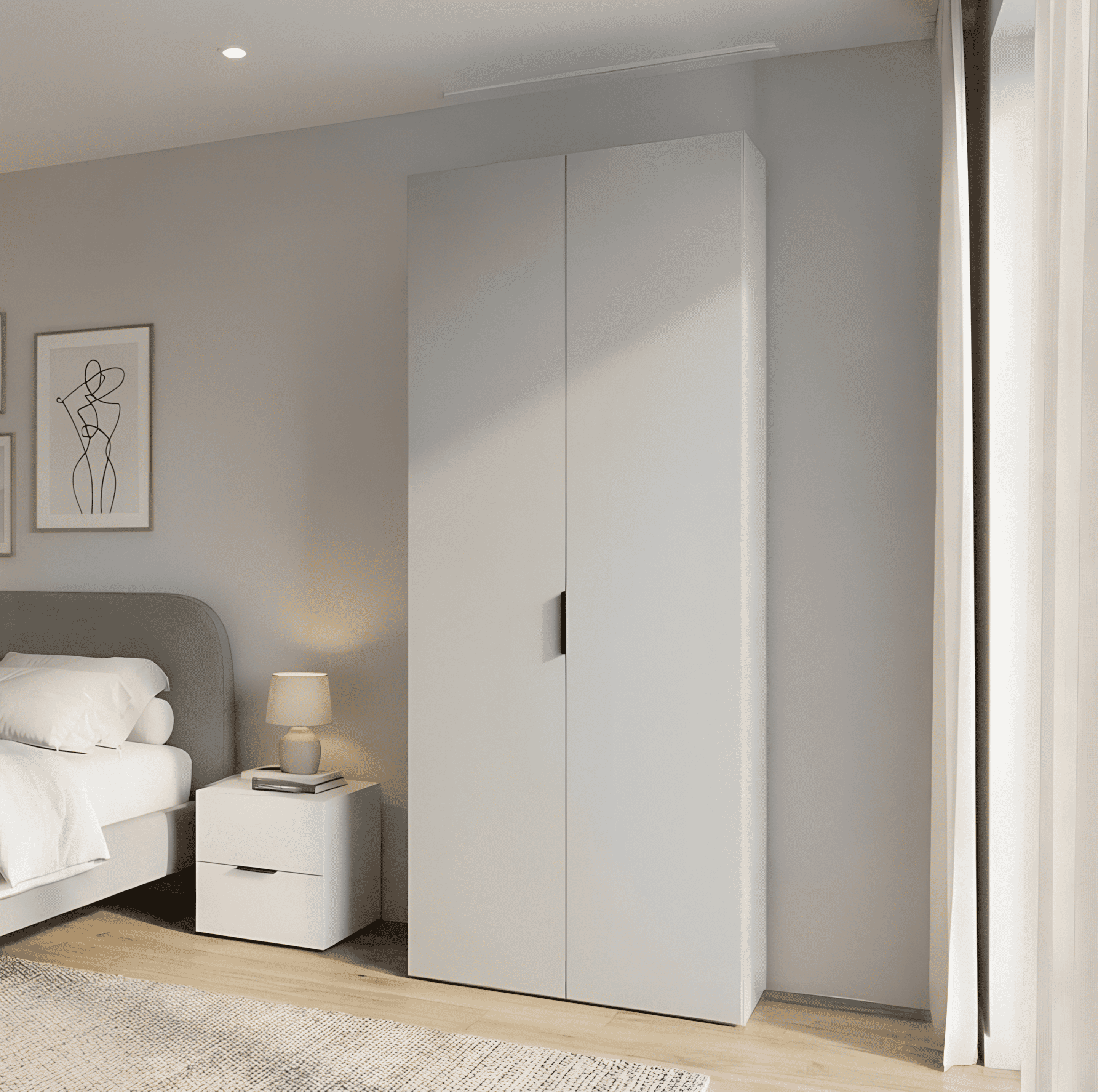 Dulap Fabrik Home HARDY 900, 2 usi, MDF Alb Lucios, 900x2200x550 mm, cu bara pentru cuier, depozitare pantofi si palarii, pentru hol sau dormitor