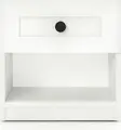 Noptiera Fabrik Home Mezzo 2, Frasin Alb, 450x450x350 mm, 1 Sertar cu Culisare Metalice si 1 Nisa Deschis, Buton Circular Negru, Design Elegant Compact