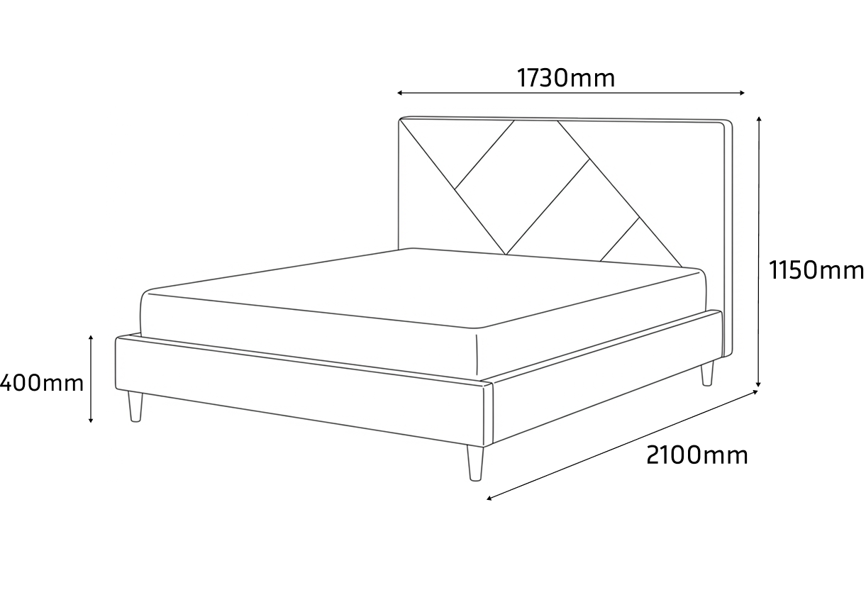SidiM Stefania 3 Double Bed, 1600x2000 mm Mattress Size, Walnut Color, Upholstered Geometric Headboard, Lift-up Storage, MDF and Fabric, Wooden Legs