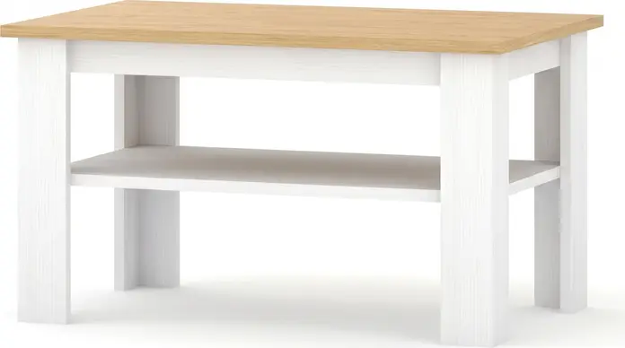 Fabrik Home Blanco Coffee Table, White Ash Wood Top with White Frame, 800x500x460 mm, Living Room Side Table with Lower Storage Shelf