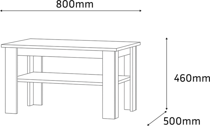Fabrik Home Blanco Coffee Table, White Ash Wood Top with White Frame, 800x500x460 mm, Living Room Side Table with Lower Storage Shelf