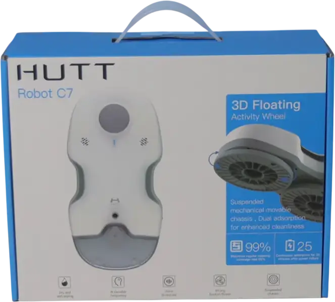 HUTT C7 Window Cleaning Robot, 5.5 kPa Suction, 80ml Water Tank, 3D Floating Activity Wheel, Remote Control, White, Set of 6 Accessories