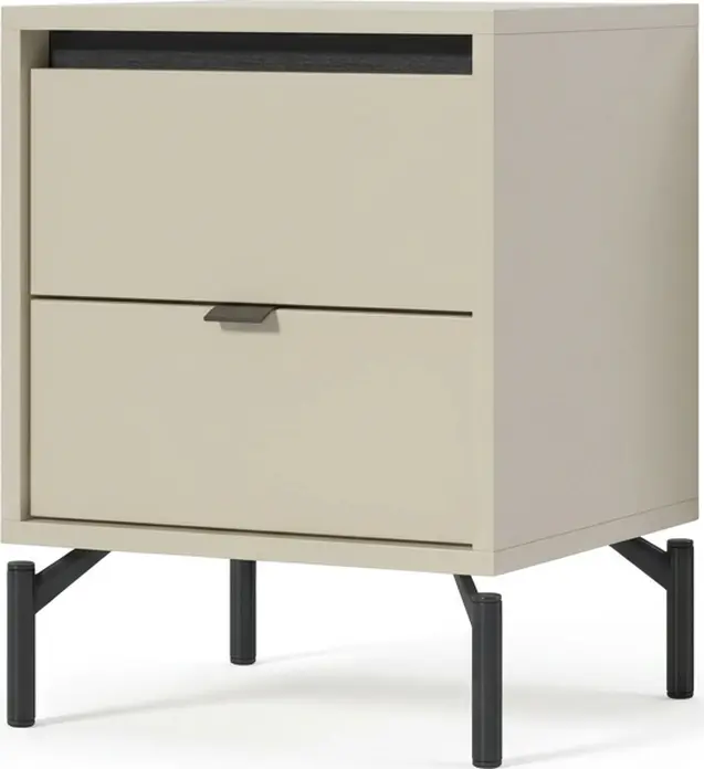 Fabrik Home Marshal Nightstand, Cashmere Laminated Chipboard, 2 Drawers, Black Slender Legs, 420x550x304 mm