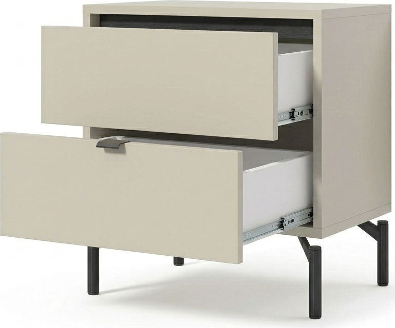 Fabrik Home Marshal Nightstand, Cashmere Laminated Chipboard, 2 Drawers, Black Slender Legs, 420x550x304 mm