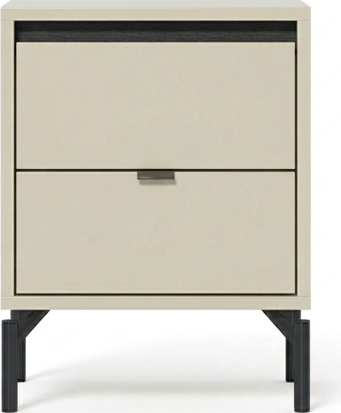 Fabrik Home Marshal Nightstand, Cashmere Laminated Chipboard, 2 Drawers, Black Slender Legs, 420x550x304 mm