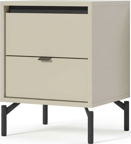 Fabrik Home Marshal Nightstand, Cashmere Laminated Chipboard, 2 Drawers, Black Slender Legs, 420x550x304 mm
