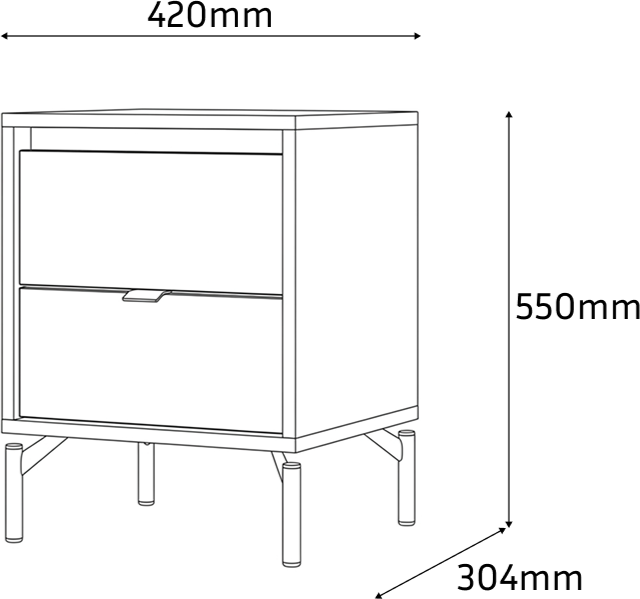 Fabrik Home Marshal Nightstand, Cashmere Laminated Chipboard, 2 Drawers, Black Slender Legs, 420x550x304 mm