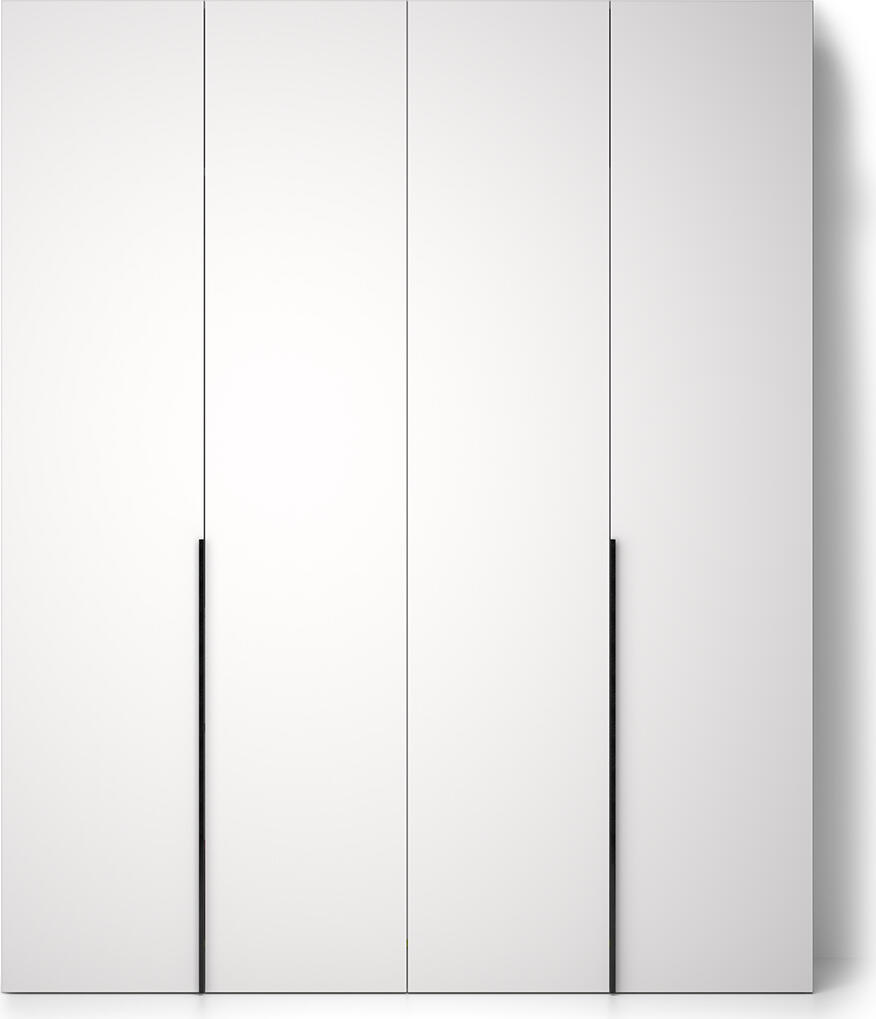 Dulap cu usi batante Fabrik Home HARDY 1800, 4 usi, MDF Alb, 1800x2200x550 mm, cu 5 rafturi, bara pentru umerașe și 2 sertare