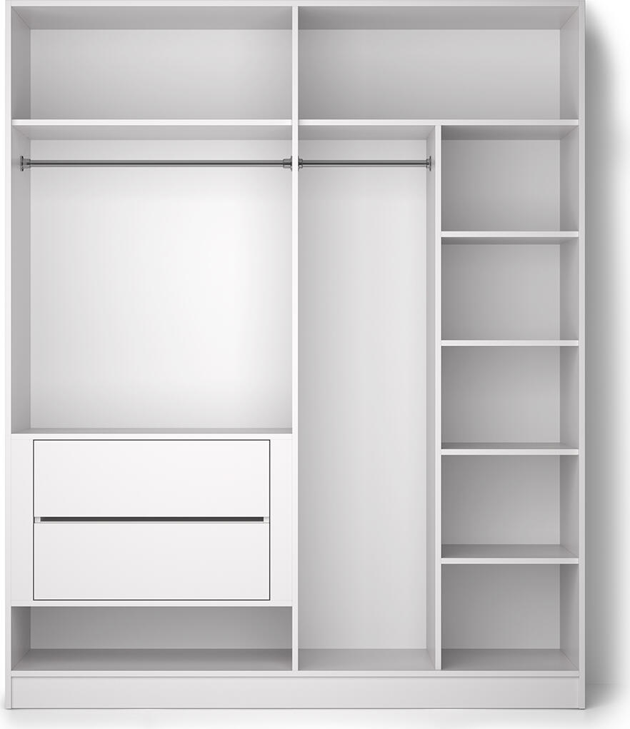 Dulap cu usi batante Fabrik Home HARDY 1800, 4 usi, MDF Alb, 1800x2200x550 mm, cu 5 rafturi, bara pentru umerașe și 2 sertare
