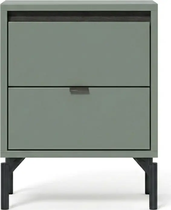 Noptiera Fabrik Home Marshal, Verde cu 2 Sertare, Culisare Metalice, Picioare Negre, 420x550x304mm