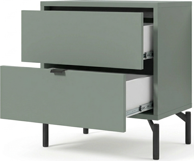 Noptiera Fabrik Home Marshal, Verde cu 2 Sertare, Culisare Metalice, Picioare Negre, 420x550x304mm