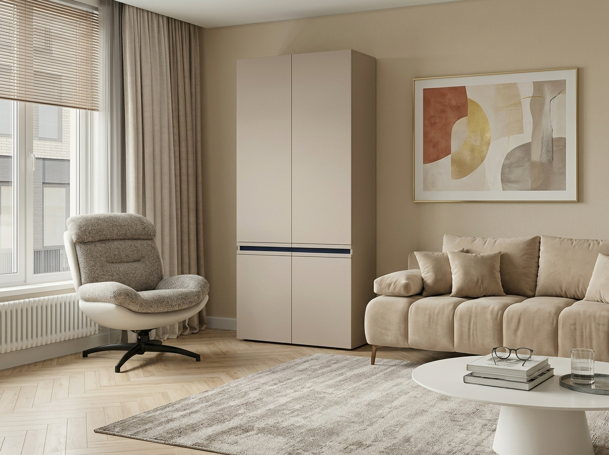 Dulap Hol Fabrik Home BASIC Modular, Cashmere, 800x2200x356 mm, 4 Usi, Pritranse Integrate, Design Minimalist Modern