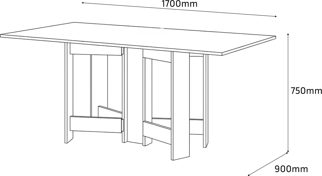 Fabrik Home HELICOPTER Extendable Folding Kitchen Table, White Ash, Dense Laminated PAL 18mm, 170x90x75 cm, RASTEX System, Up to 8 Persons