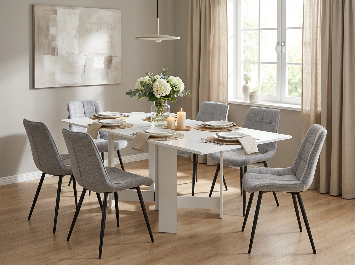Fabrik Home HELICOPTER Extendable Folding Kitchen Table, White Ash, Dense Laminated PAL 18mm, 170x90x75 cm, RASTEX System, Up to 8 Persons