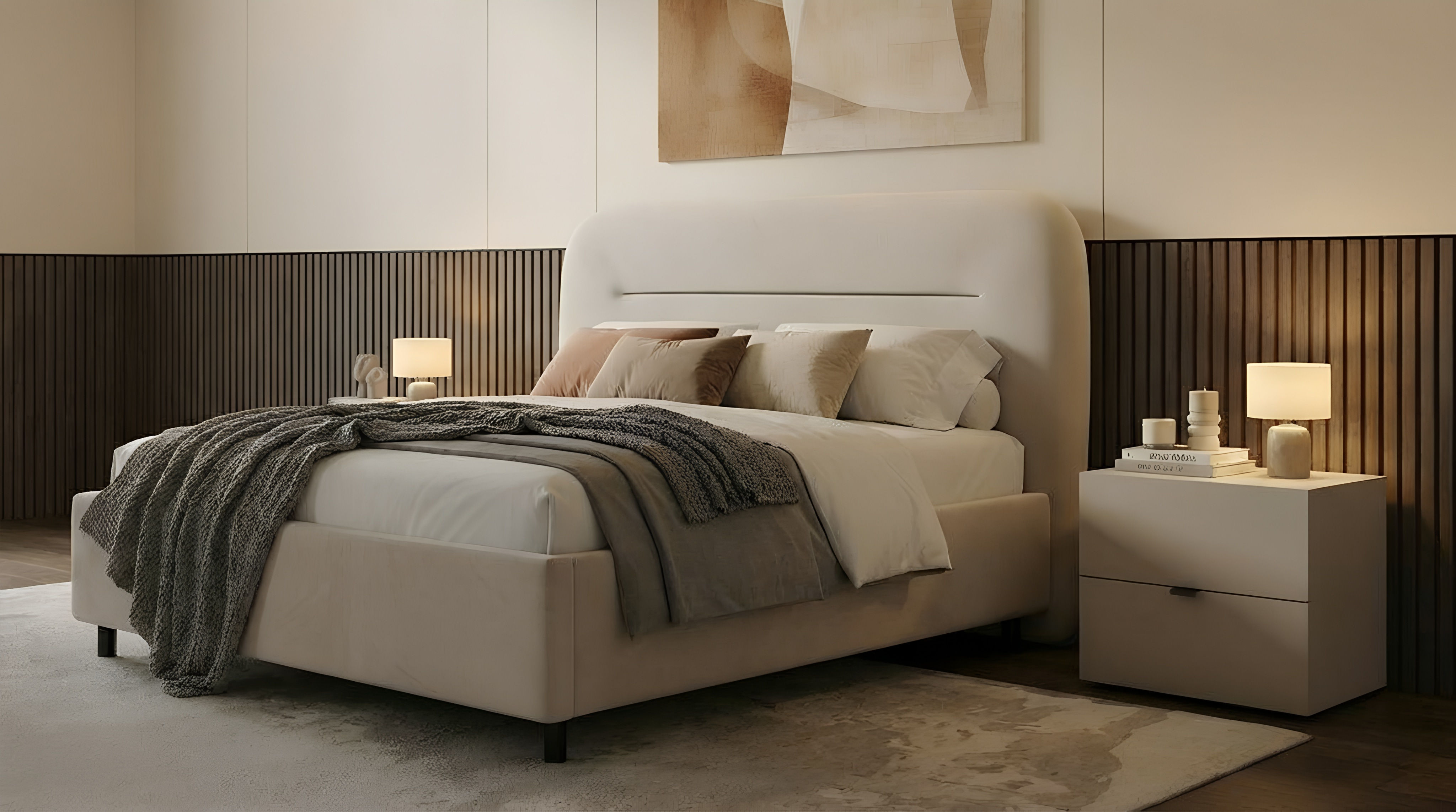 Pat Dublu Tapitat Fabrik Home LUSH, Material Textil Gri, Mecanism de Ridicare pentru Depozitare, Somier cu Lame, 1800x2200 mm, Tablie Moale