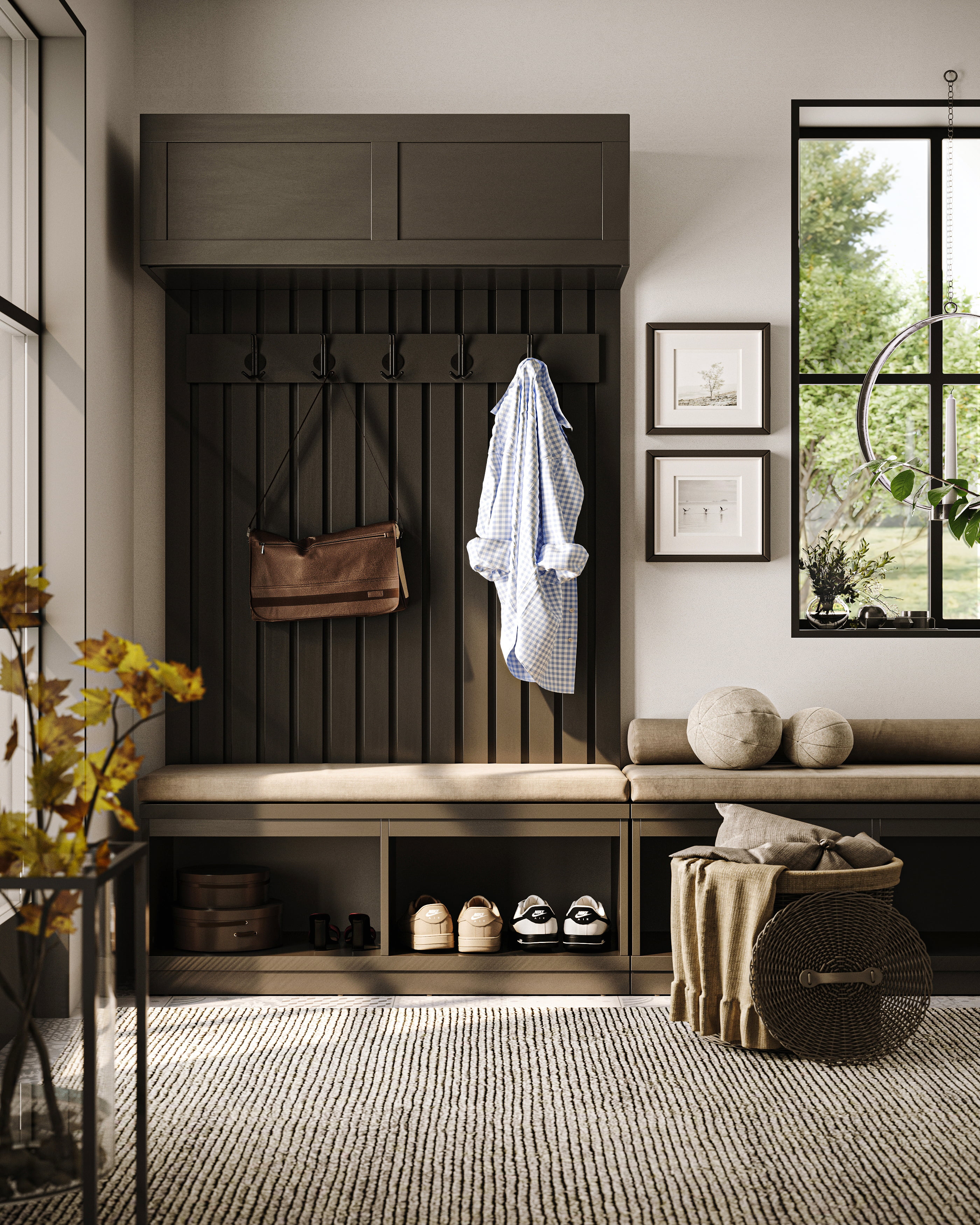 Fabrik Home VAROLA Wall-Mounted Hallway Cabinet, Loft Style, Cobalt Grey, with LED Lighting and Gas Struts, Upper Storage Unit