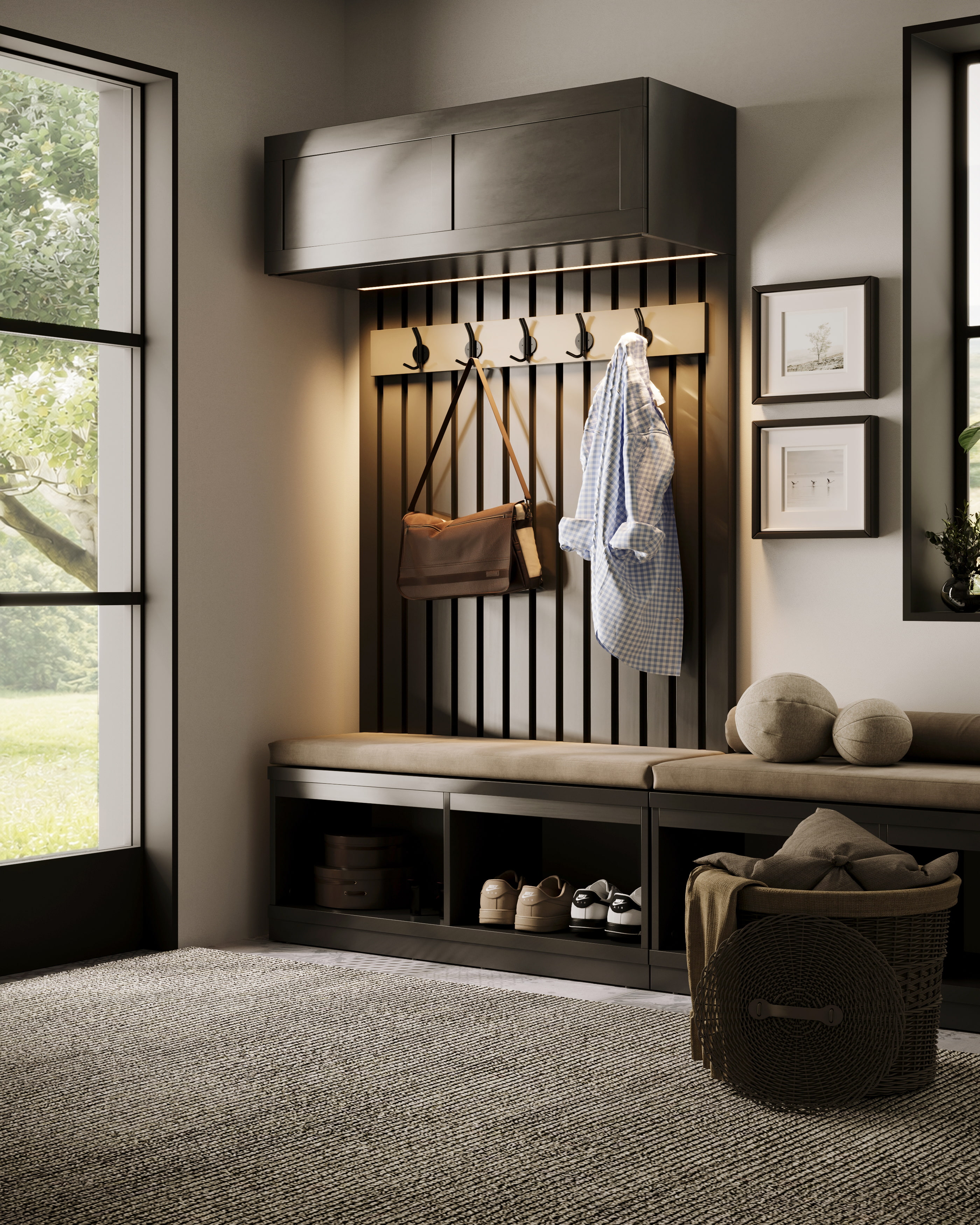 Fabrik Home VAROLA Wall-Mounted Hallway Cabinet, Loft Style, Cobalt Grey, with LED Lighting and Gas Struts, Upper Storage Unit