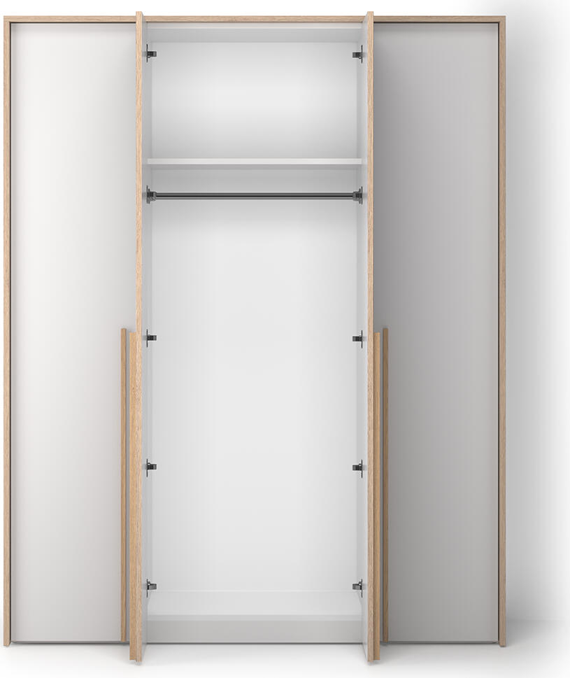 Dulap cu usi orizontale Fabrik Home Marshal, 1830x2090x550 mm, 4 usi, 3 sectiuni interne cu bara de haine și rafturi, Alb și Stejar Barroko