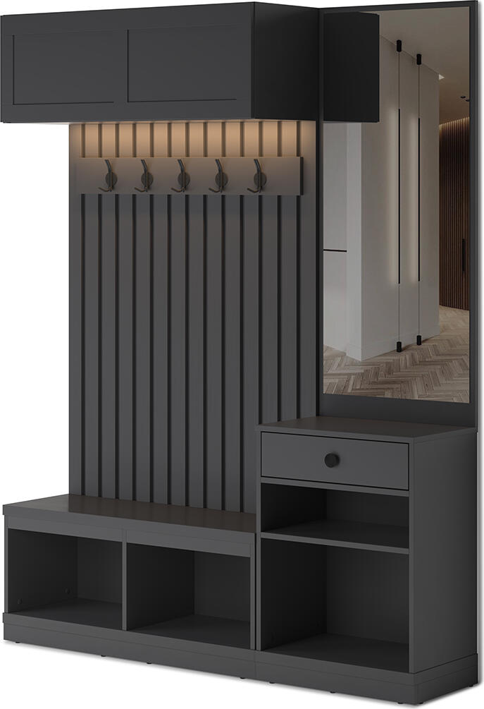 Comoda Modulara pentru Hol Fabrik Home VAROLA, Scariera Compacta, Stil Loft, Gri Cobalt, 1 Sertar si 2 Polituri Deschise