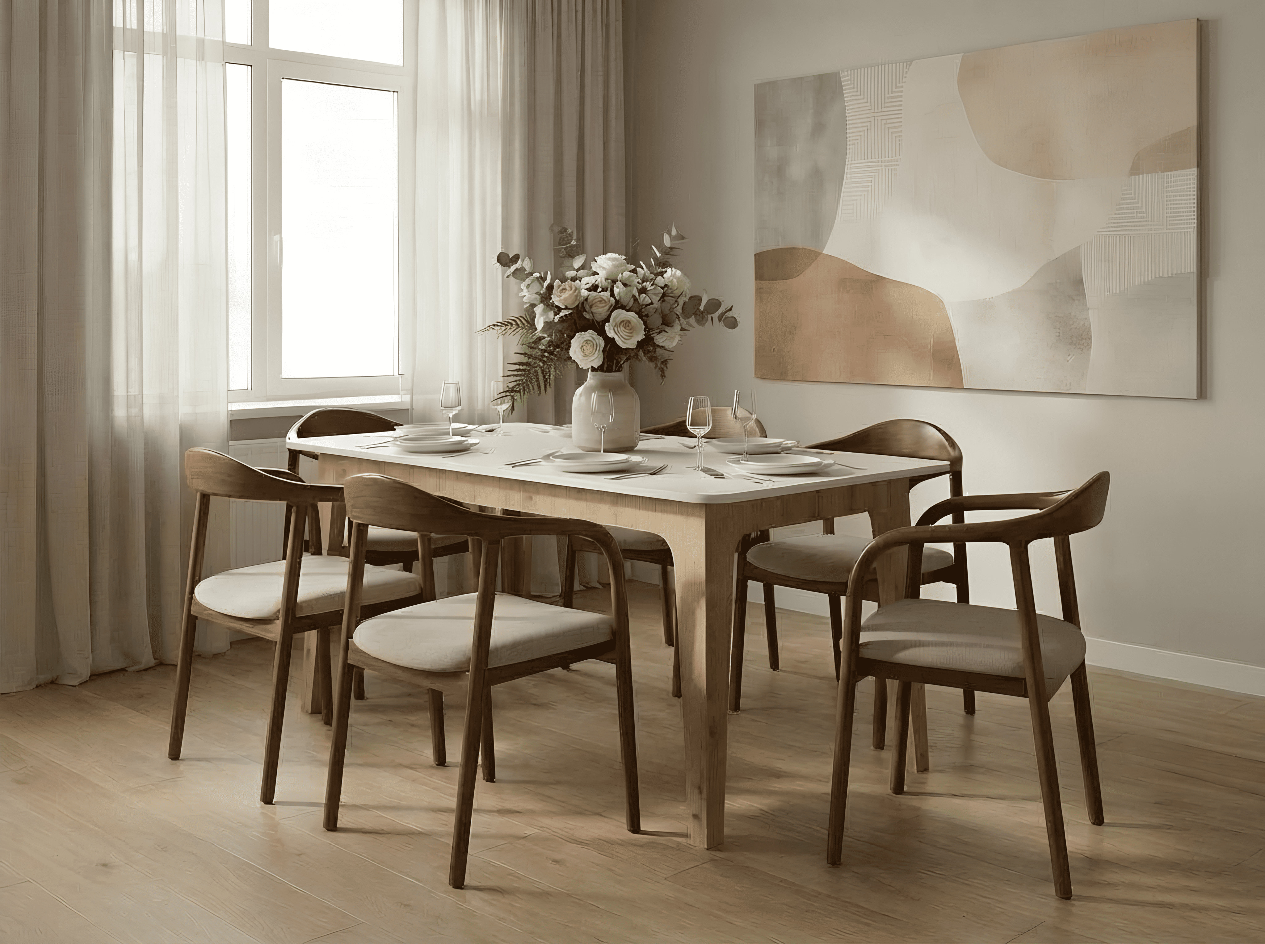 Masa Extensibila Fabrik Home Crown, Stejar Evok si Alb, 1440-1950 x 900 x 770 mm, Masa de Bucatarie Pliabila pentru 4-8 Persoane