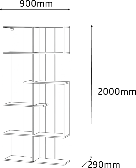 Fabrik Home Etajeră Nr 3 Mobilier Modern Forma de Sarpe, Culoare Basalt, 2000x900x290mm, Raft pentru Sufragerie