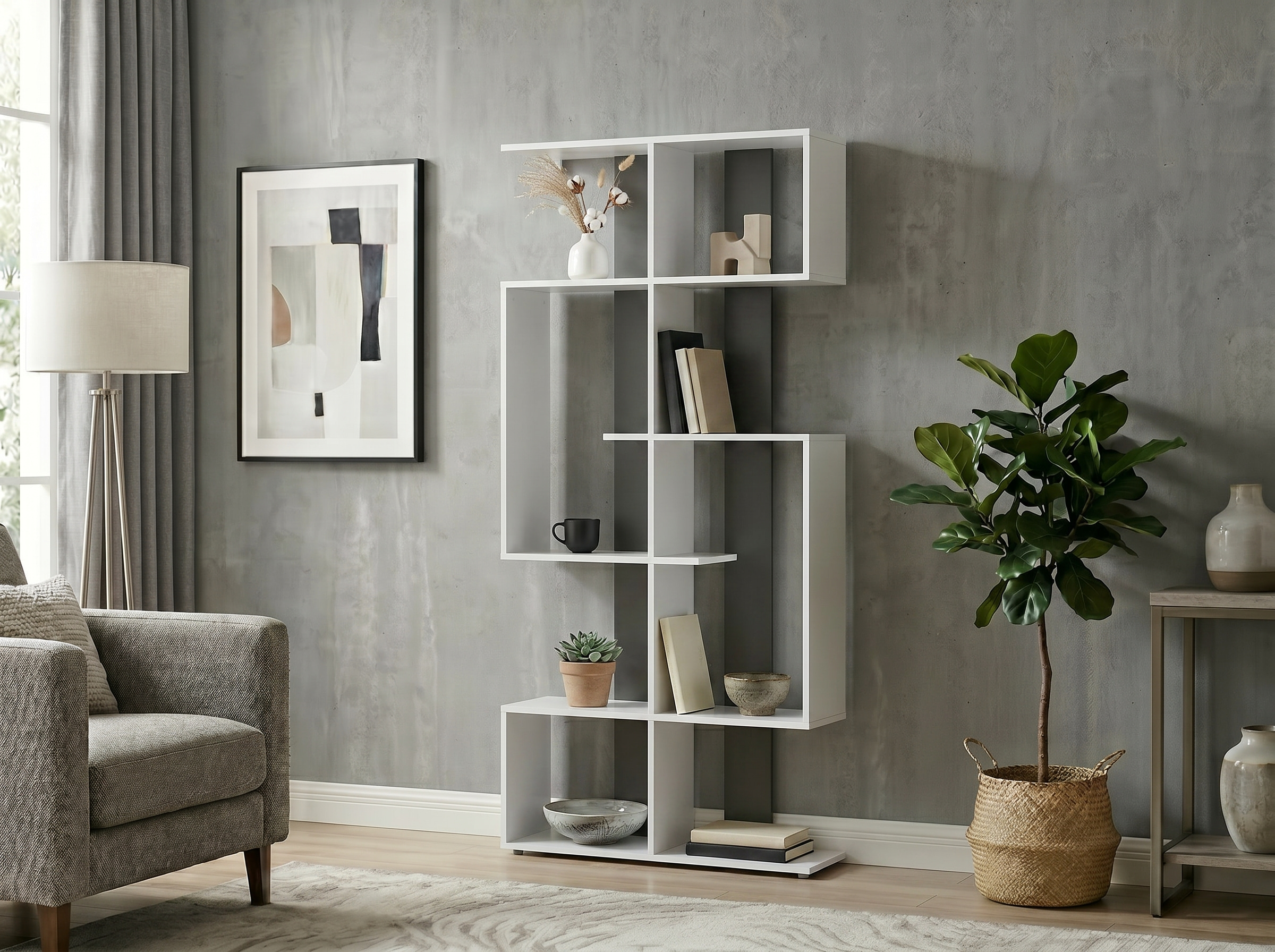 Fabrik Home Etajeră Nr 3 Mobilier Modern Forma de Sarpe, Culoare Basalt, 2000x900x290mm, Raft pentru Sufragerie