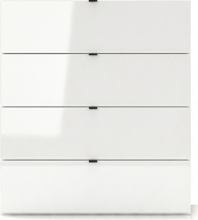 Comoda Fabrik Home HARDY, 4 Sertare, Fronturi din MDF, Design Elegant cu Manere Rafinate, Culoare Frasin Alb