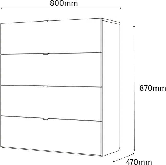 Comoda Fabrik Home HARDY, 4 Sertare, Fronturi din MDF, Design Elegant cu Manere Rafinate, Culoare Frasin Alb