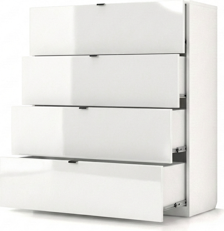 Comoda Fabrik Home HARDY, 4 Sertare, Fronturi din MDF, Design Elegant cu Manere Rafinate, Culoare Frasin Alb