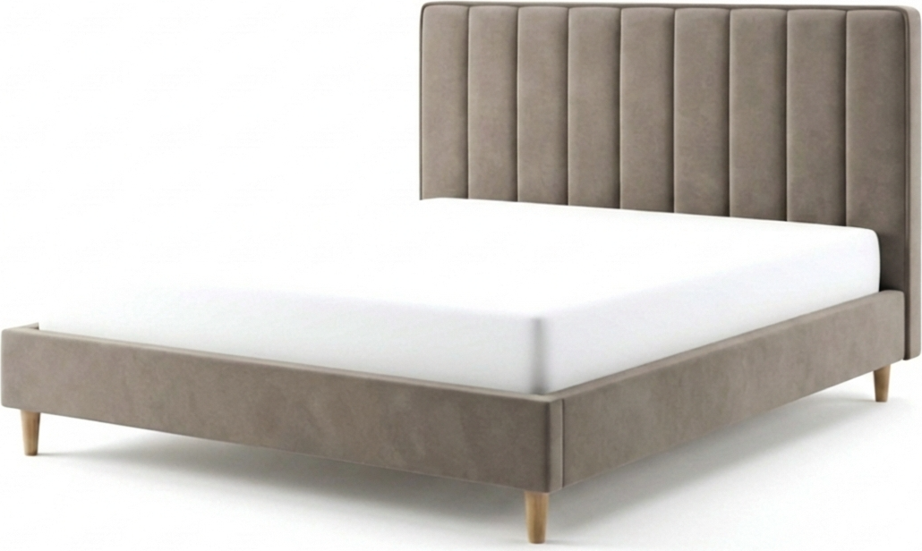 SidiM Stefania 4 Double Bed, 160x200 cm, Hydraulic Lift-up Storage, Upholstered Geometric Headboard, Walnut Wooden Legs