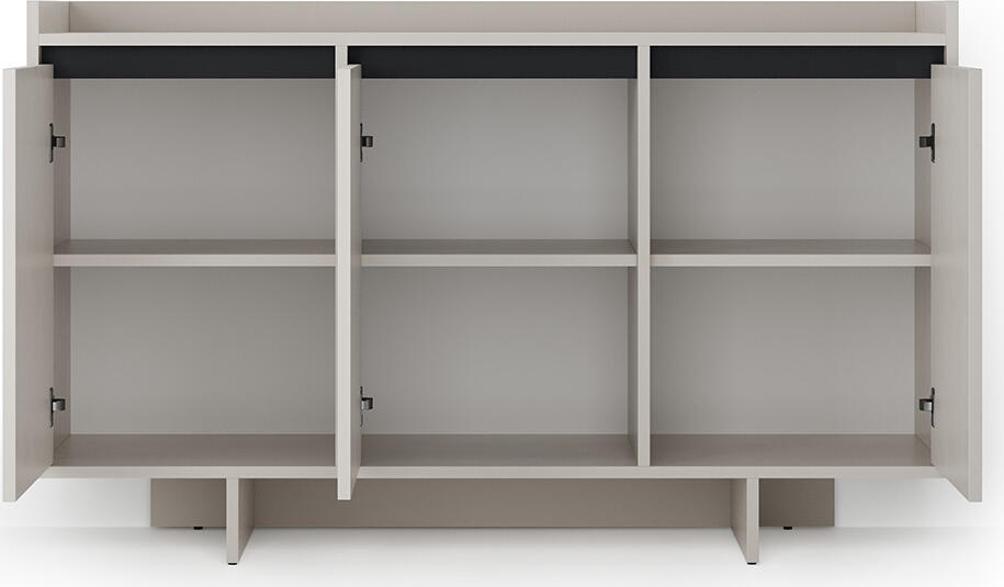 Comoda Fabrik Home Talin, Frasin Negru, Design Minimalist cu 3 Usi si 3 Compartimente Spatiose cu Rafturi pentru Sufragerie sau Dormitor