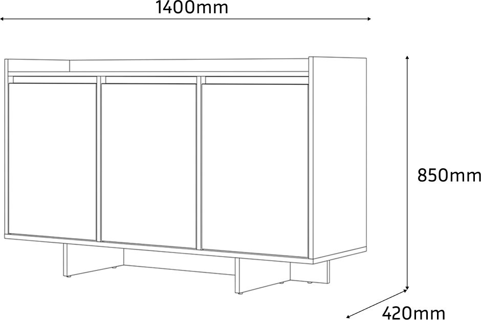 Comoda Fabrik Home Talin, Frasin Negru, Design Minimalist cu 3 Usi si 3 Compartimente Spatiose cu Rafturi pentru Sufragerie sau Dormitor