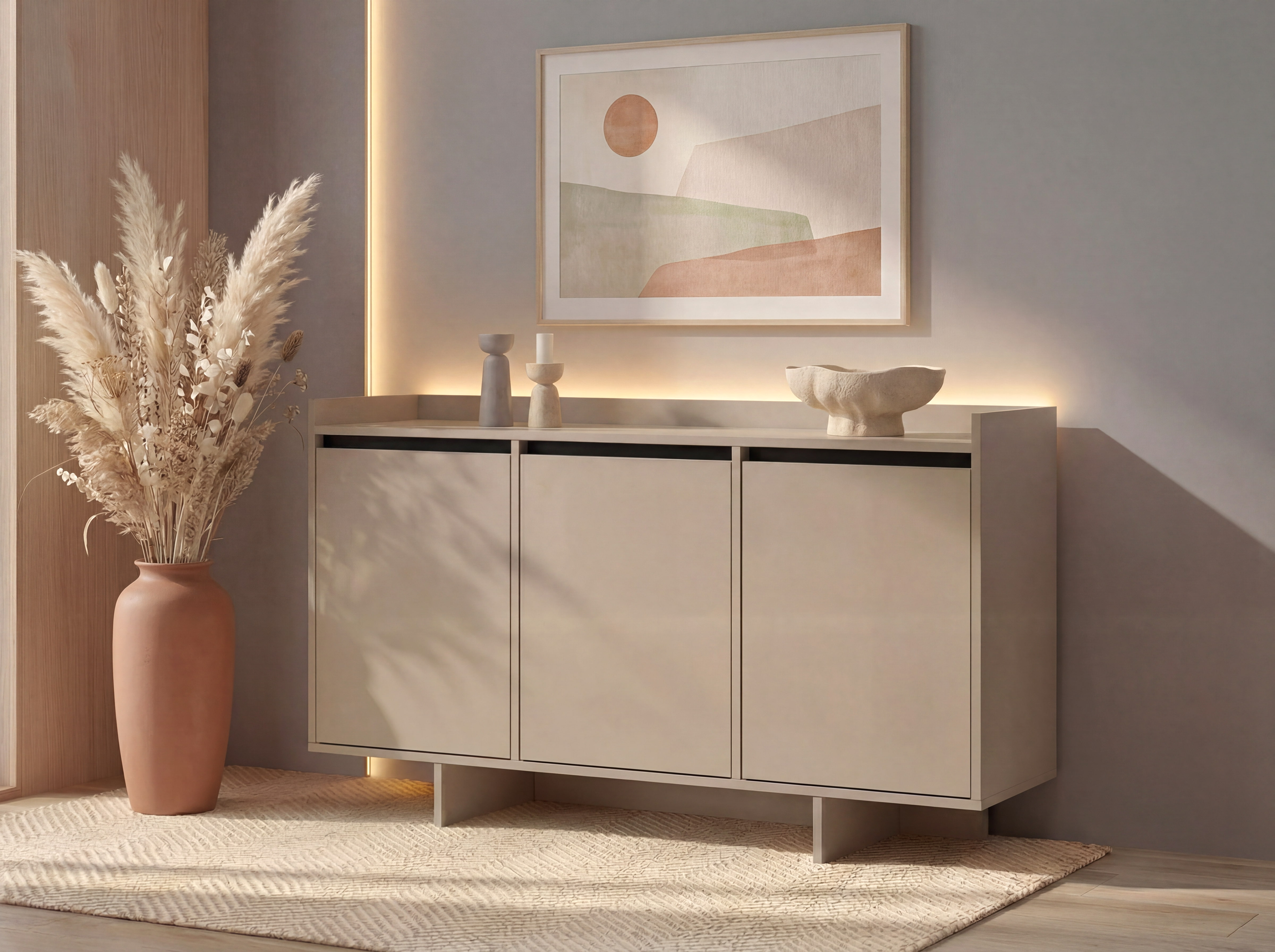 Comoda Fabrik Home Talin, Frasin Negru, Design Minimalist cu 3 Usi si 3 Compartimente Spatiose cu Rafturi pentru Sufragerie sau Dormitor