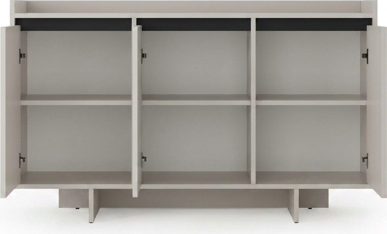 Comoda Fabrik Home Talin, Frasin Negru, Design Minimalist cu 3 Usi si 3 Compartimente Spatiose cu Rafturi pentru Sufragerie sau Dormitor