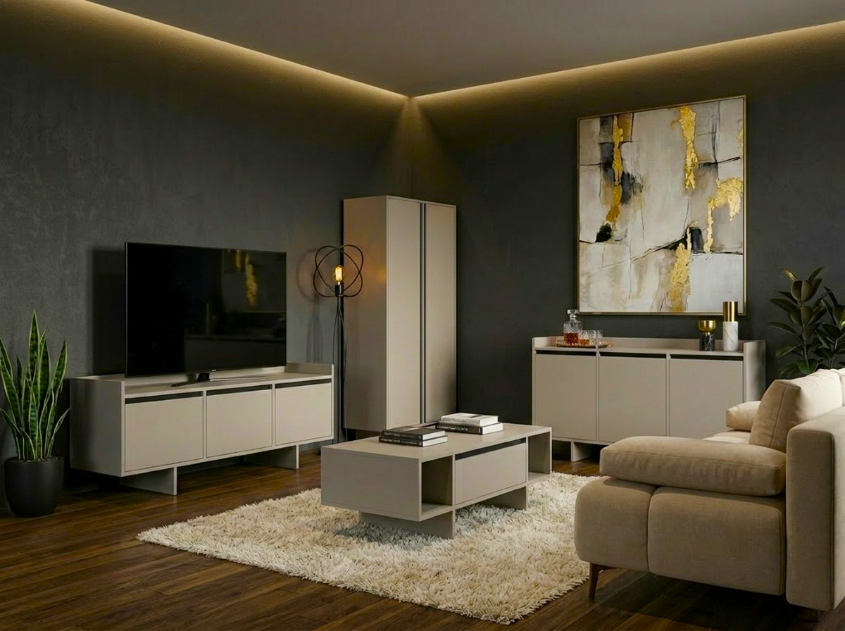 Comoda Fabrik Home Talin, Frasin Negru, Design Minimalist cu 3 Usi si 3 Compartimente Spatiose cu Rafturi pentru Sufragerie sau Dormitor