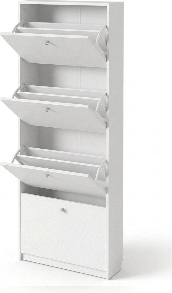 Dulap pentru încălțăminte Fabrik Home 600mm Frasin alb, 4 uși rabatabile, Organizator compact pentru hol, 1680x260x600mm