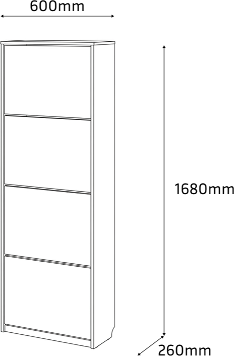 Dulap pentru încălțăminte Fabrik Home 600mm Frasin alb, 4 uși rabatabile, Organizator compact pentru hol, 1680x260x600mm