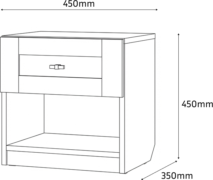Fabrik Home Mezzo 2 Nightstand, Cobalt Grey, 450x450x350mm, 1 Drawer with Gold Handle and 1 Open Shelf, Elegant Compact Design