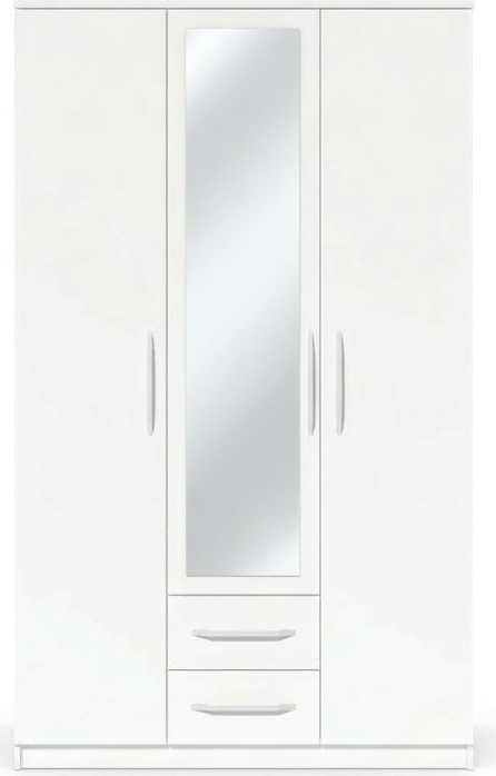 Fabrik Home Linia 1200 Wardrobe, White Ash, Laminated Chipboard, 1200x2000x500mm, 3 Sections with Mirror, Shelves and Drawers