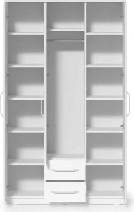 Fabrik Home Linia 1200 Wardrobe, White Ash, Laminated Chipboard, 1200x2000x500mm, 3 Sections with Mirror, Shelves and Drawers