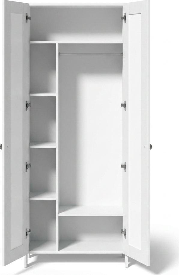 Fabrik Home Mezzo Hallway Wardrobe Cabinet, Scandinavian Minimalist, 2 Doors, White, 700x1950x360mm, with Hanging Rod and Shelves